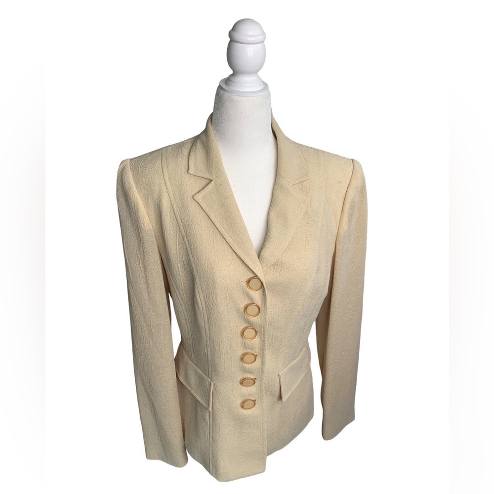 Alberto Makali Textured Beige Button Double Breasted Blazer sz 6